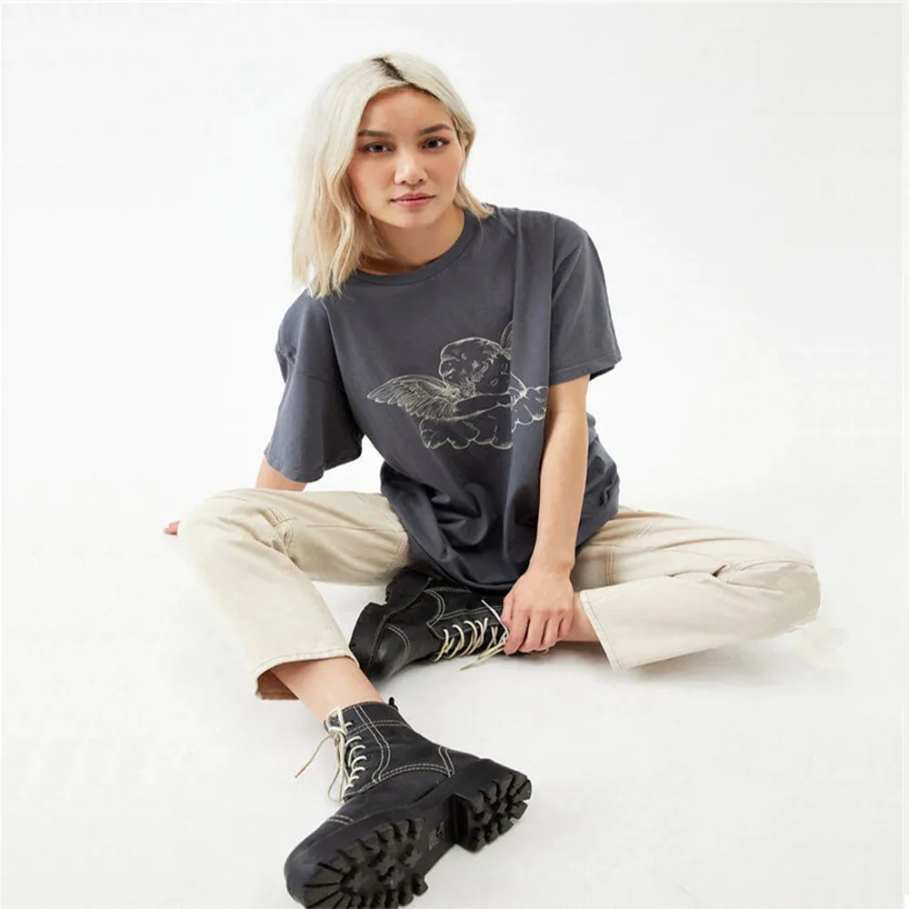 Angel Pattern Vintage Gray Tee