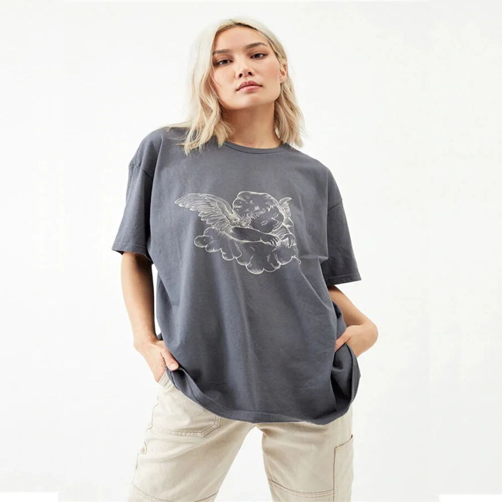 Angel Pattern Vintage Gray Tee