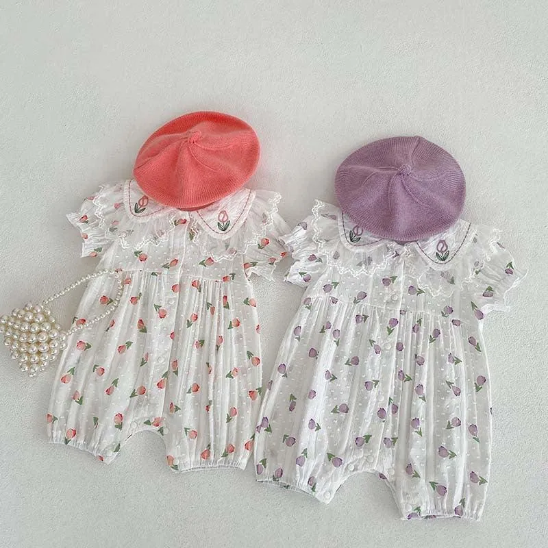 Baby Girls Flower Print Rompers