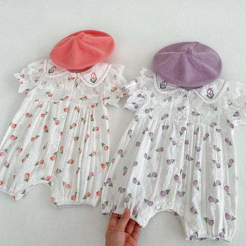 Baby Girls Flower Print Rompers