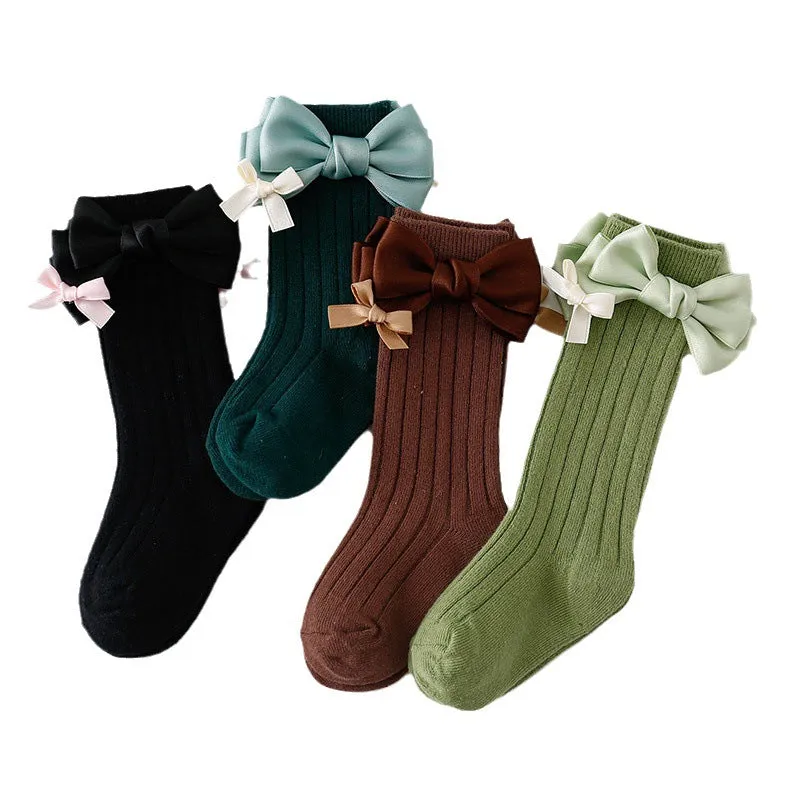 Baby Kid Girls Solid Color Bow Accessories Socks Wholesale 24011142