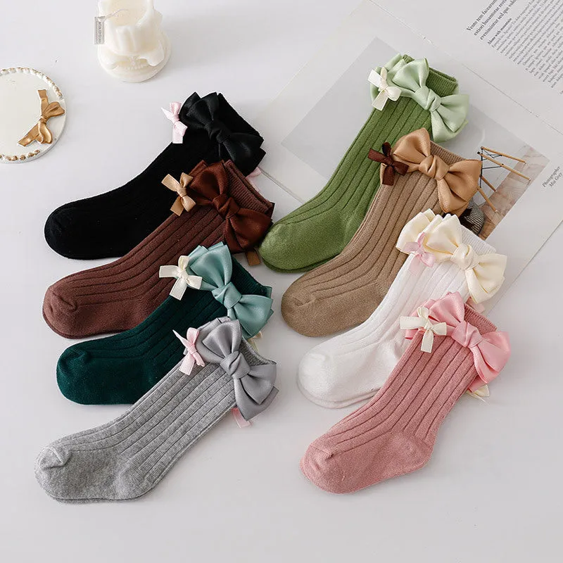 Baby Kid Girls Solid Color Bow Accessories Socks Wholesale 24011142