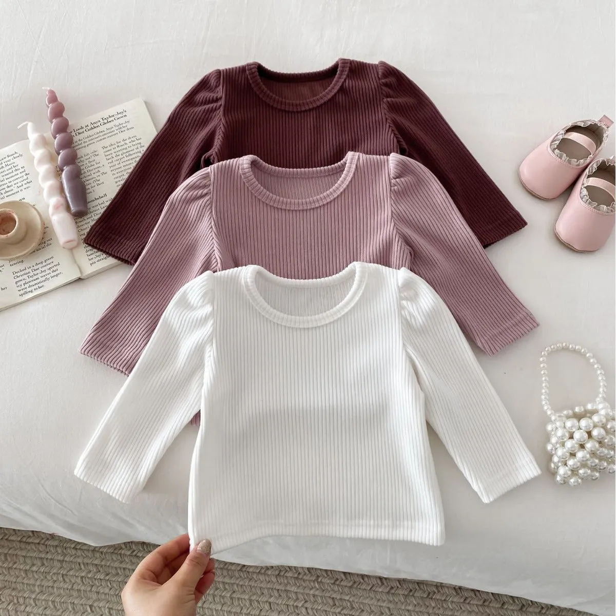 Baby Kid Girls Solid Color Tops Wholesale 240111106