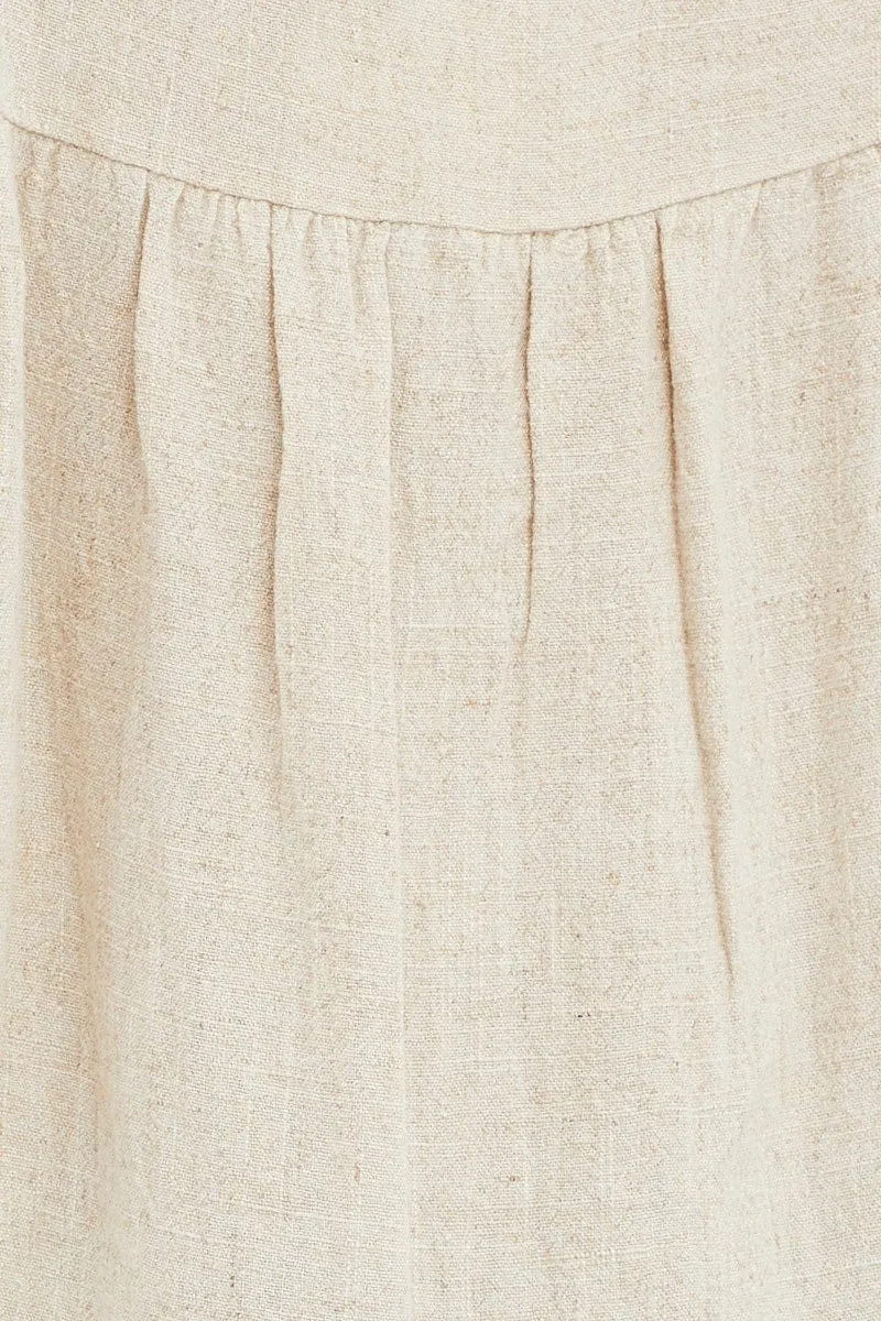 Beige Linen Shell Top Short Sleeve Ruffle