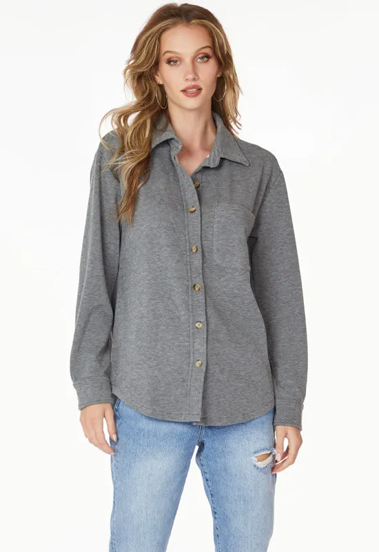 Bobi - Cozy Button Front Shacket Charcoal