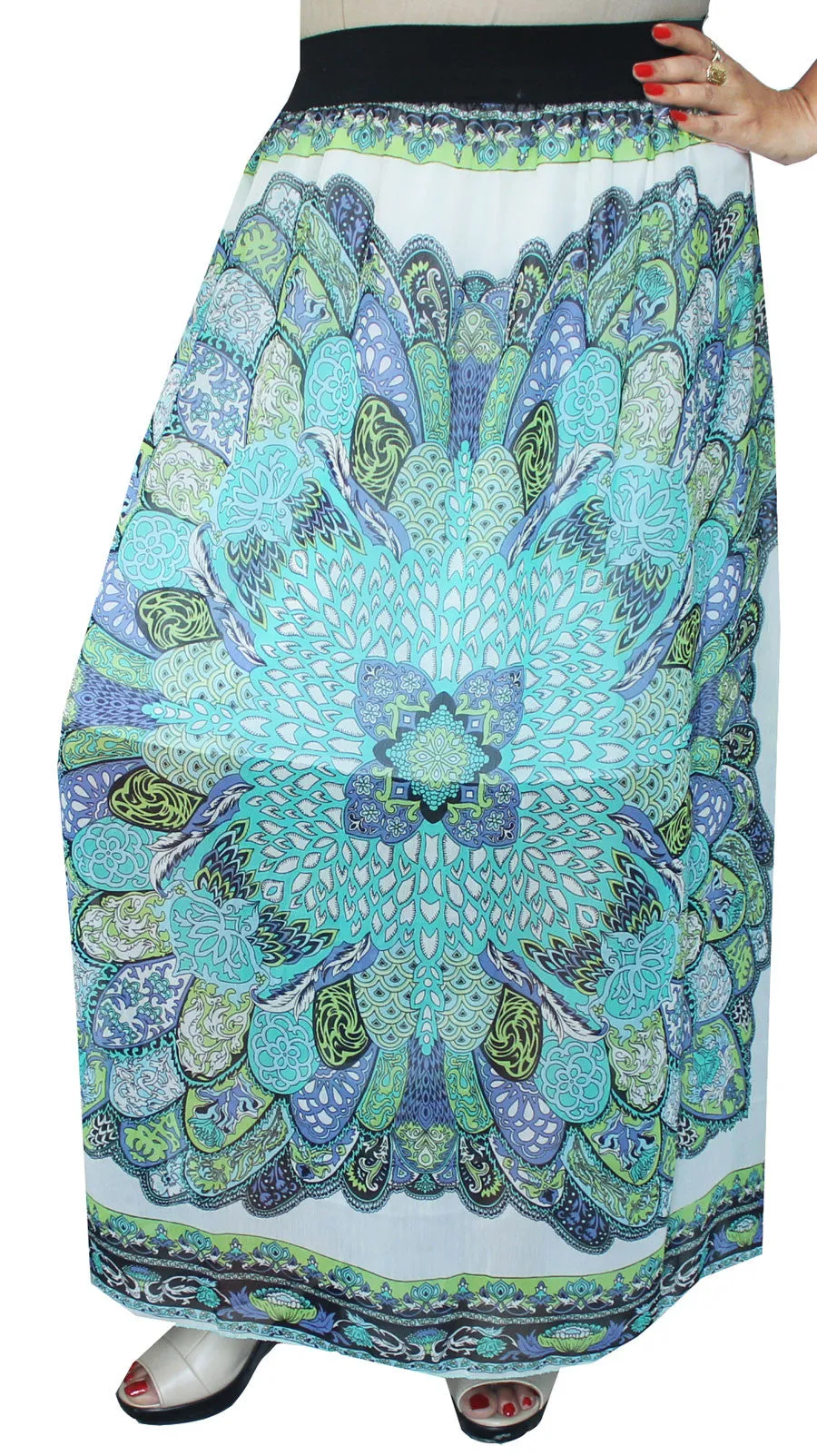 Chiffon Printed Long  Skirt Womens Indian Clothing (Multicolored)