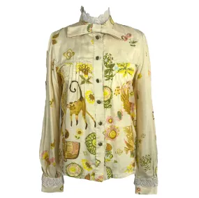 Chloe Deep Cream Animal Painting Silk Blouse M