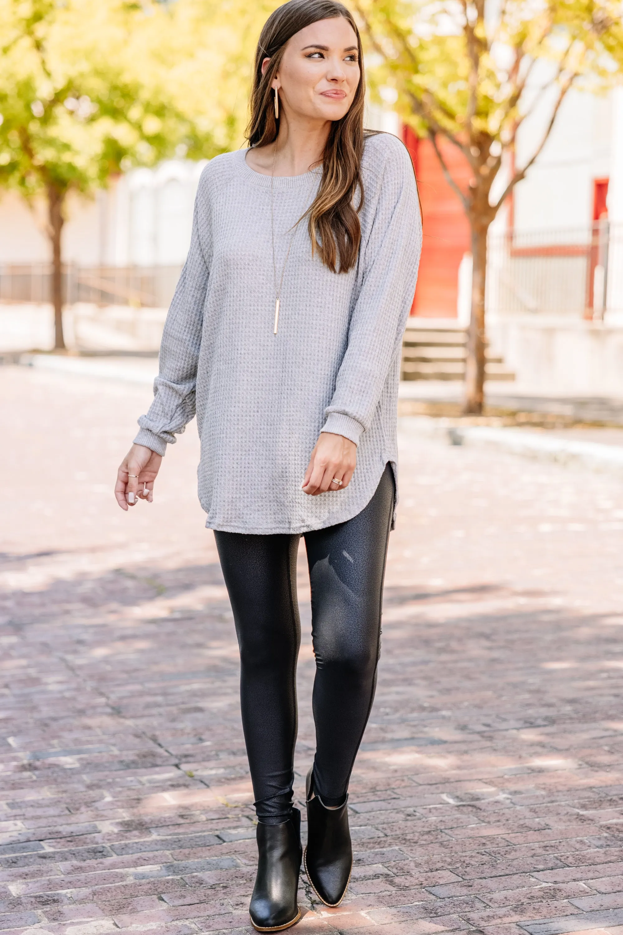 Easy Like Sunday Gray Waffle Tunic