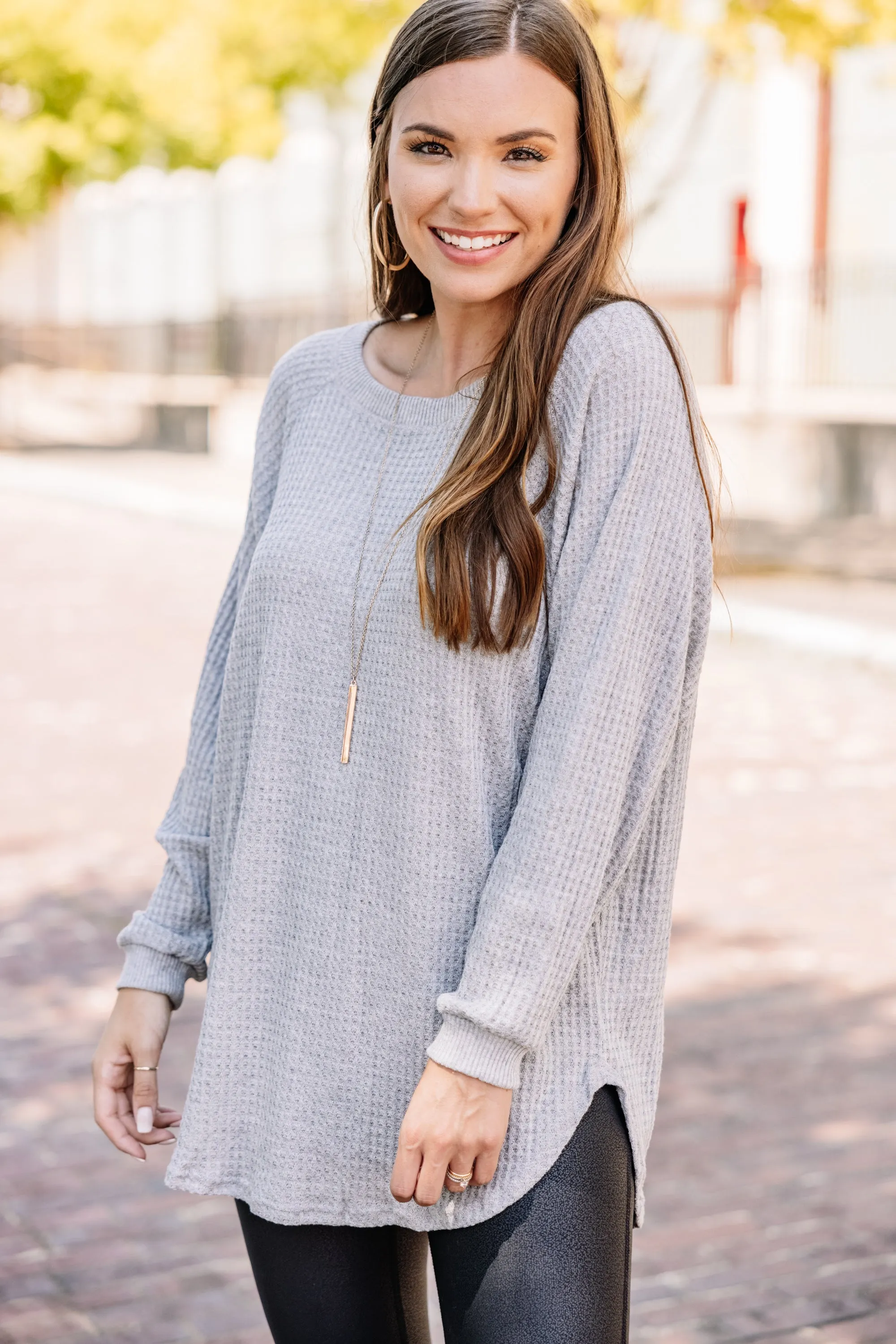 Easy Like Sunday Gray Waffle Tunic