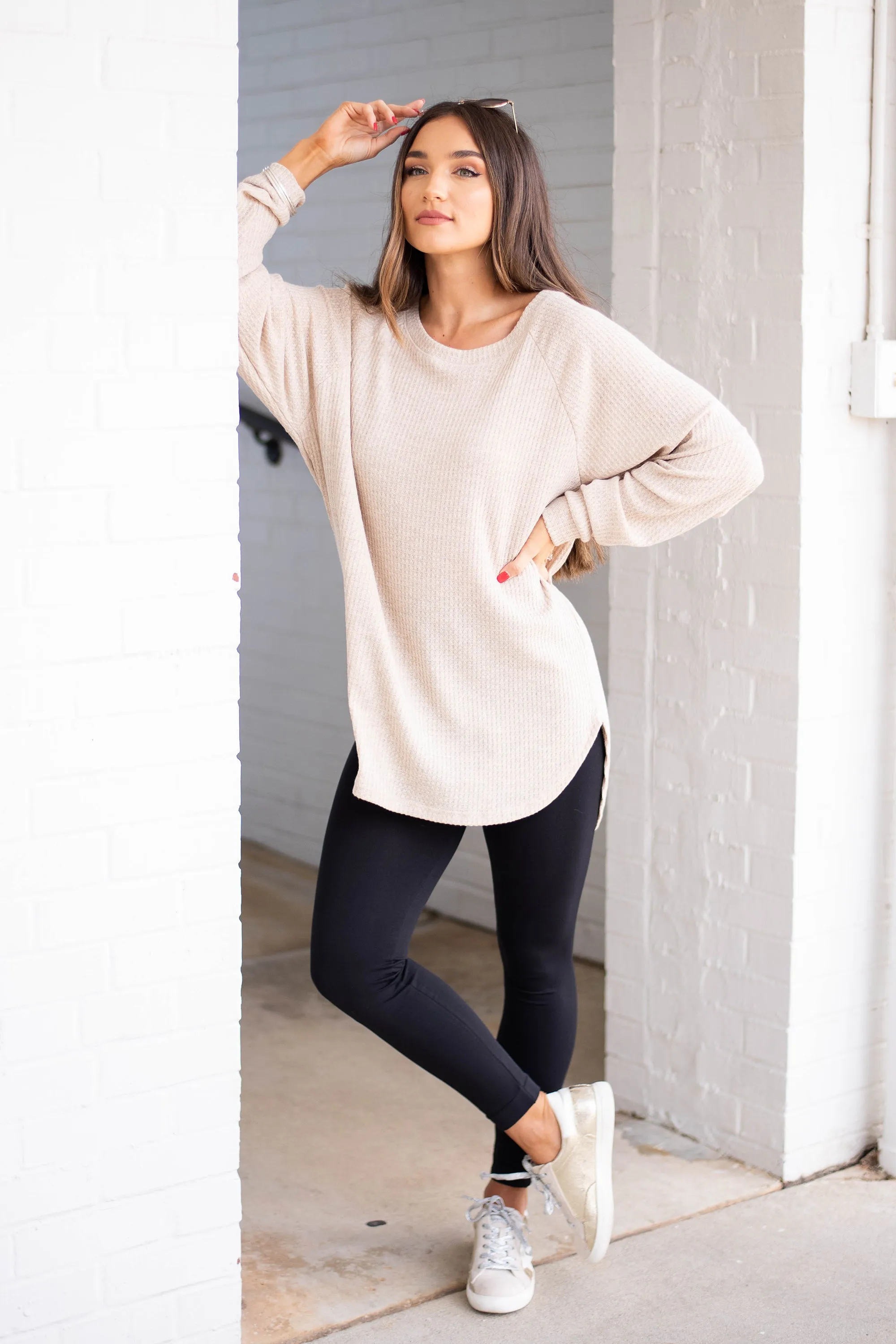 Easy Like Sunday Oatmeal Brown Waffle Tunic