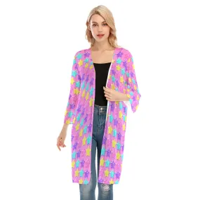 Electric Star Wave Pink V-neck Mesh Cardigan