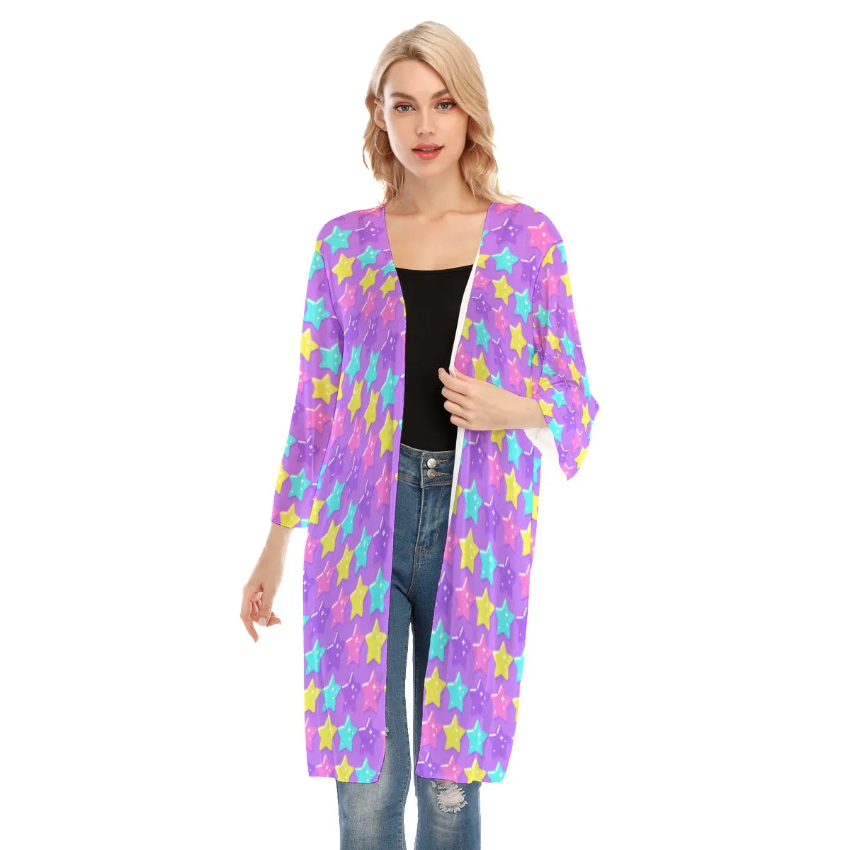 Electric Star Wave Purple V-neck Mesh Cardigan