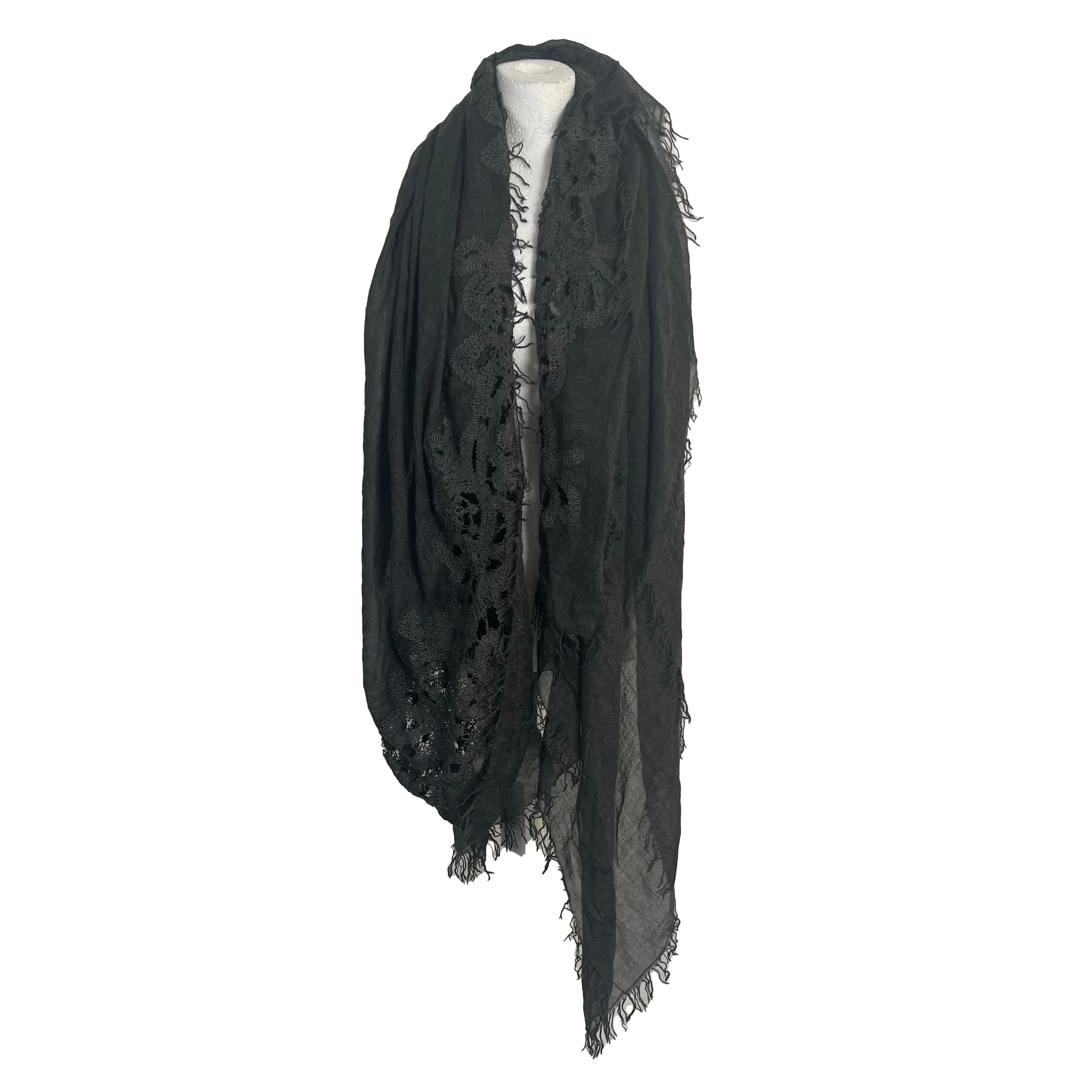 Faliero Sarti Graphite Embroidered Cashmere & Alpaca Scarf