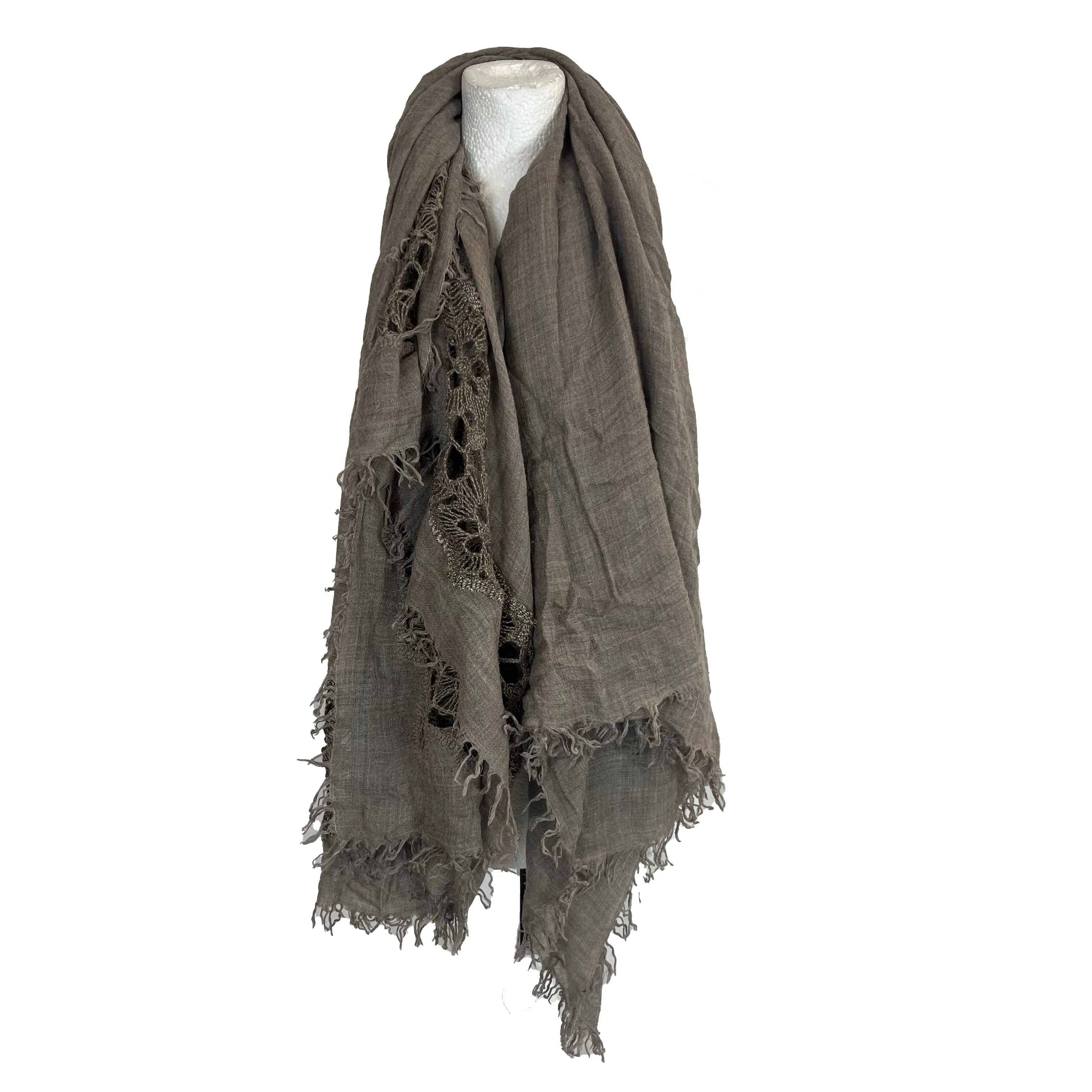 Faliero Sarti Pale Cocoa Embroidered Cashmere & Alpaca Scarf