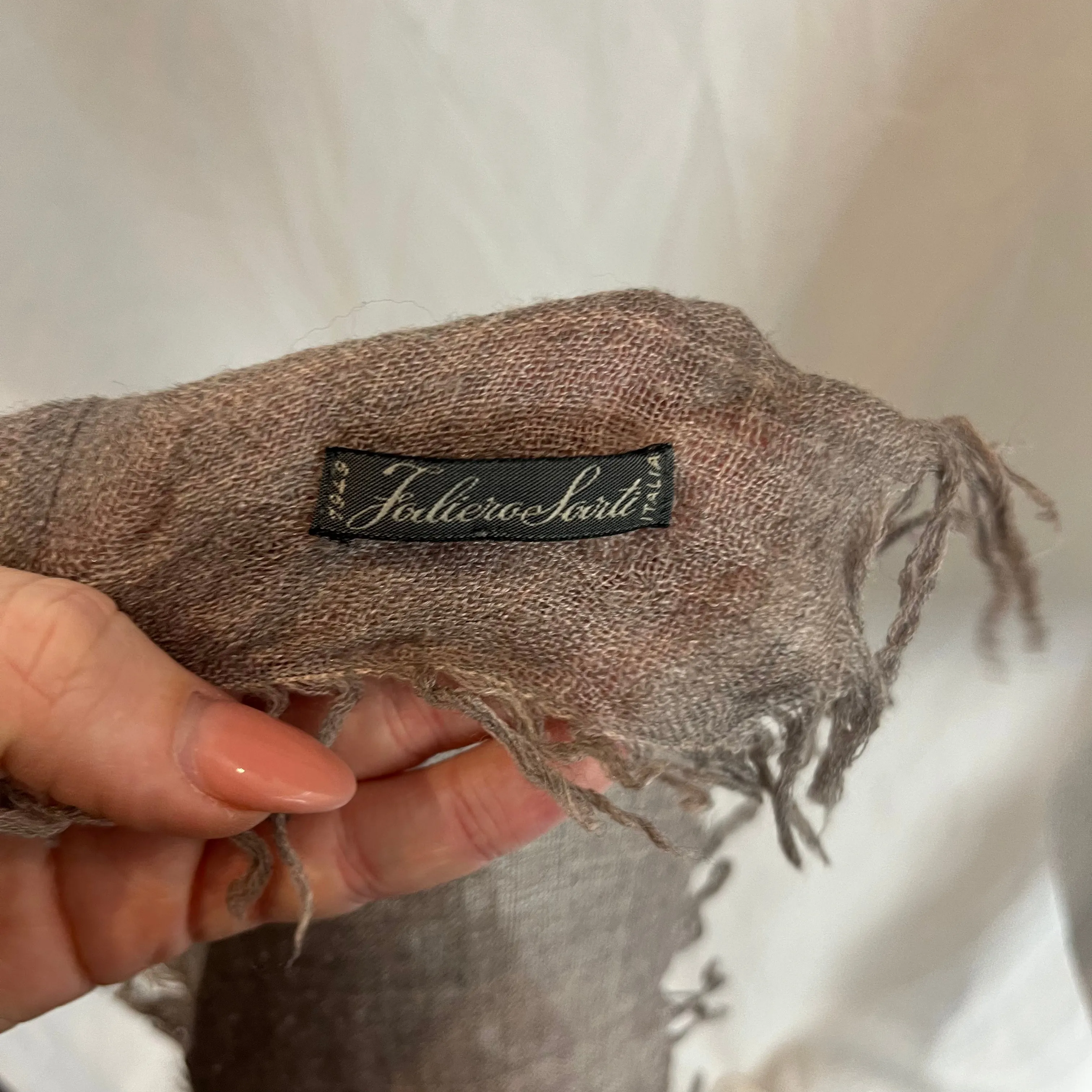 Faliero Sarti Pale Cocoa Embroidered Cashmere & Alpaca Scarf