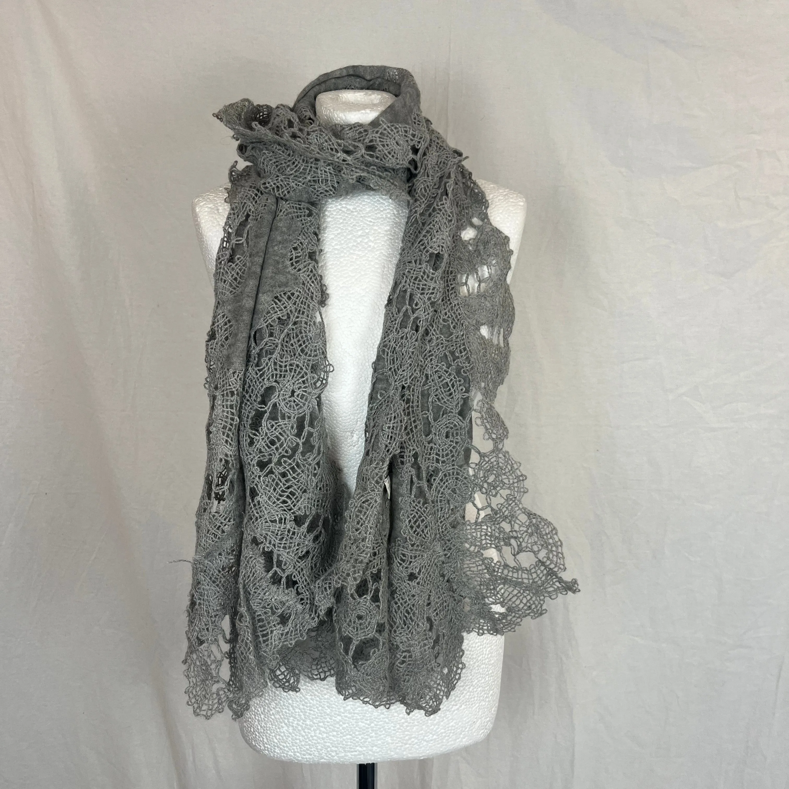 Faliero Sarti Pale Grey Embroidered Cashmere & Alpaca Scarf