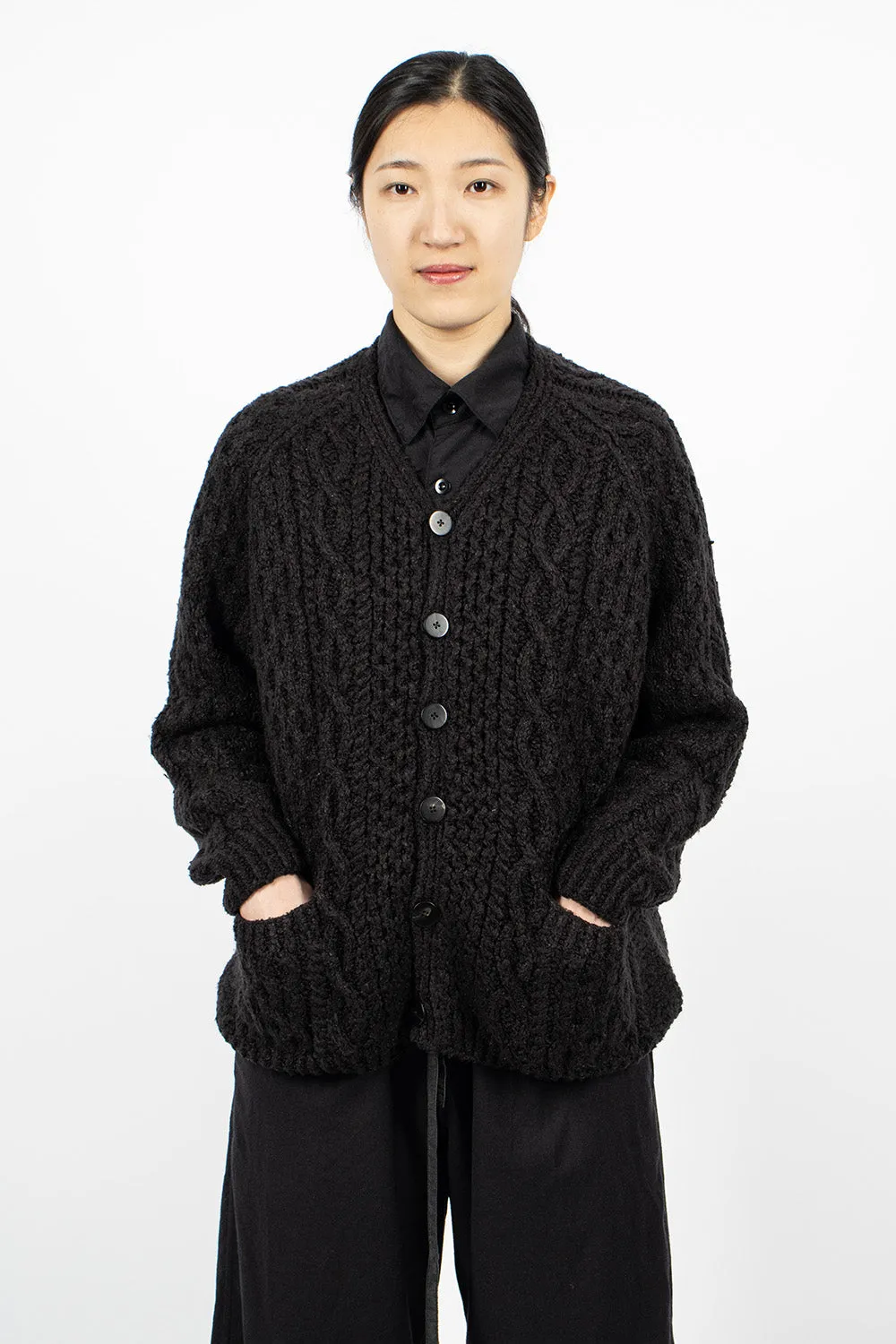 Fisher Girl Hand-Knit Cardigan Black