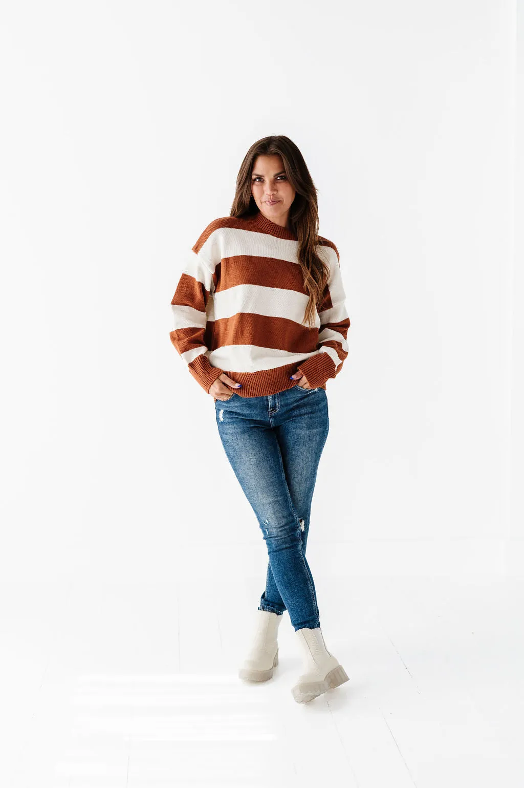 Freddie Stripe Sweater in Rust - Size Small Left