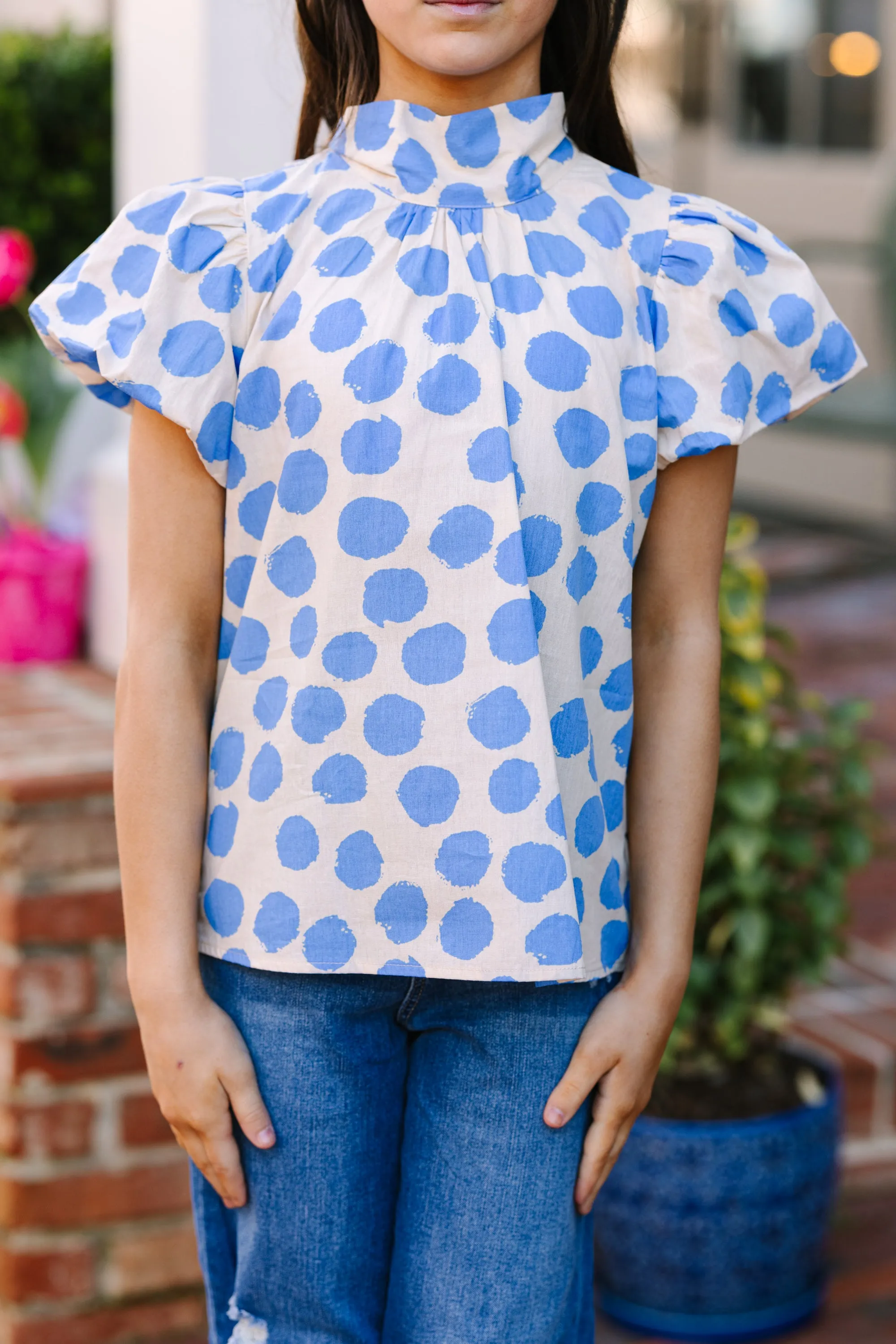 Girls: Can't Let You Go Light Blue Polka Dot Blouse