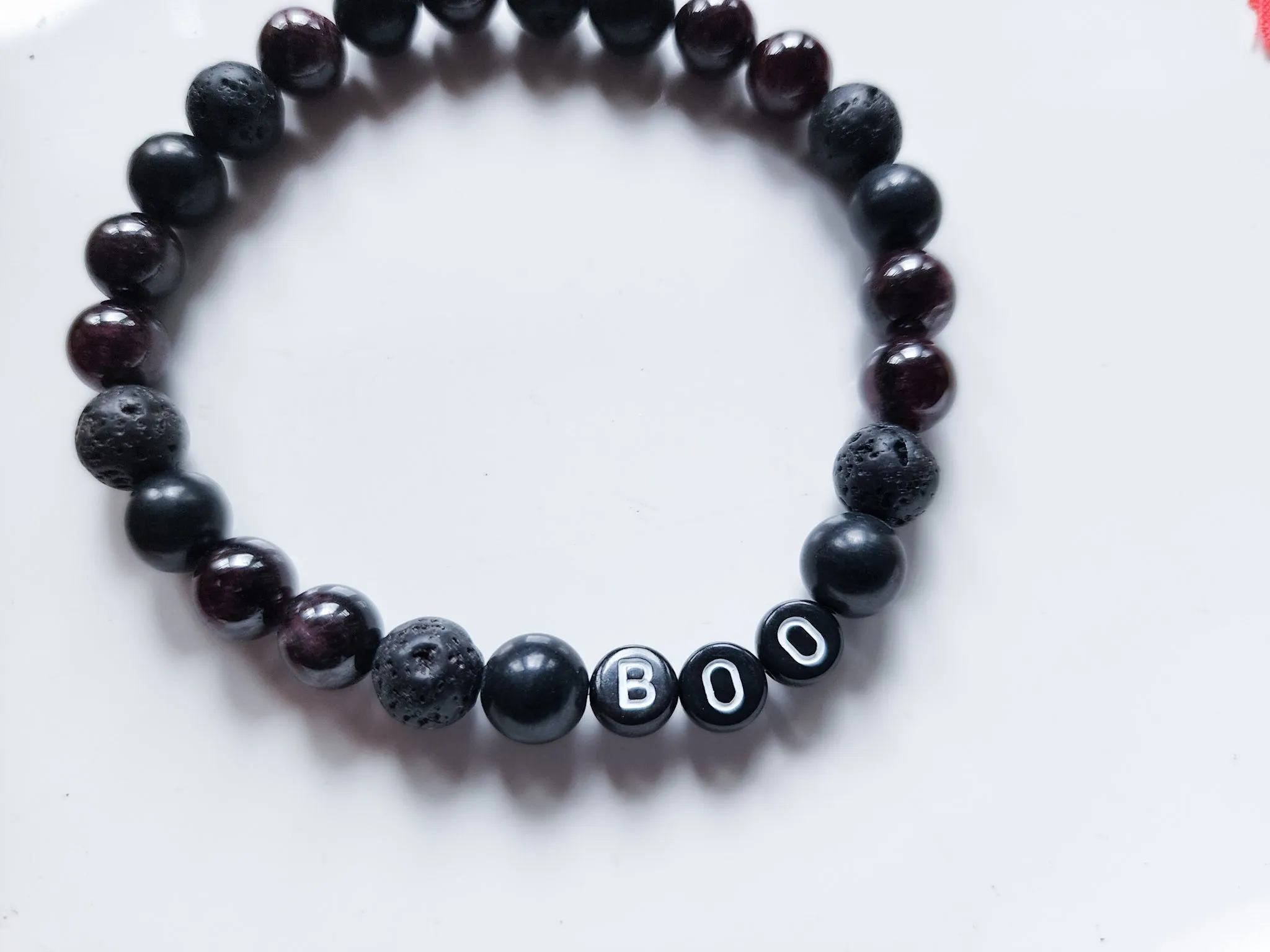 Halloween Collection || BOO Garnet, Onyx & Lava Beaded Bracelet || Reiki Infused