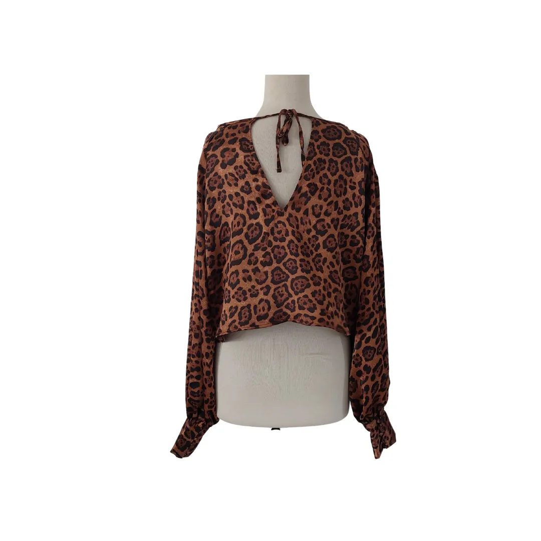 H&M Cheetah Print Satin Cropped Blouse | Gently Used |