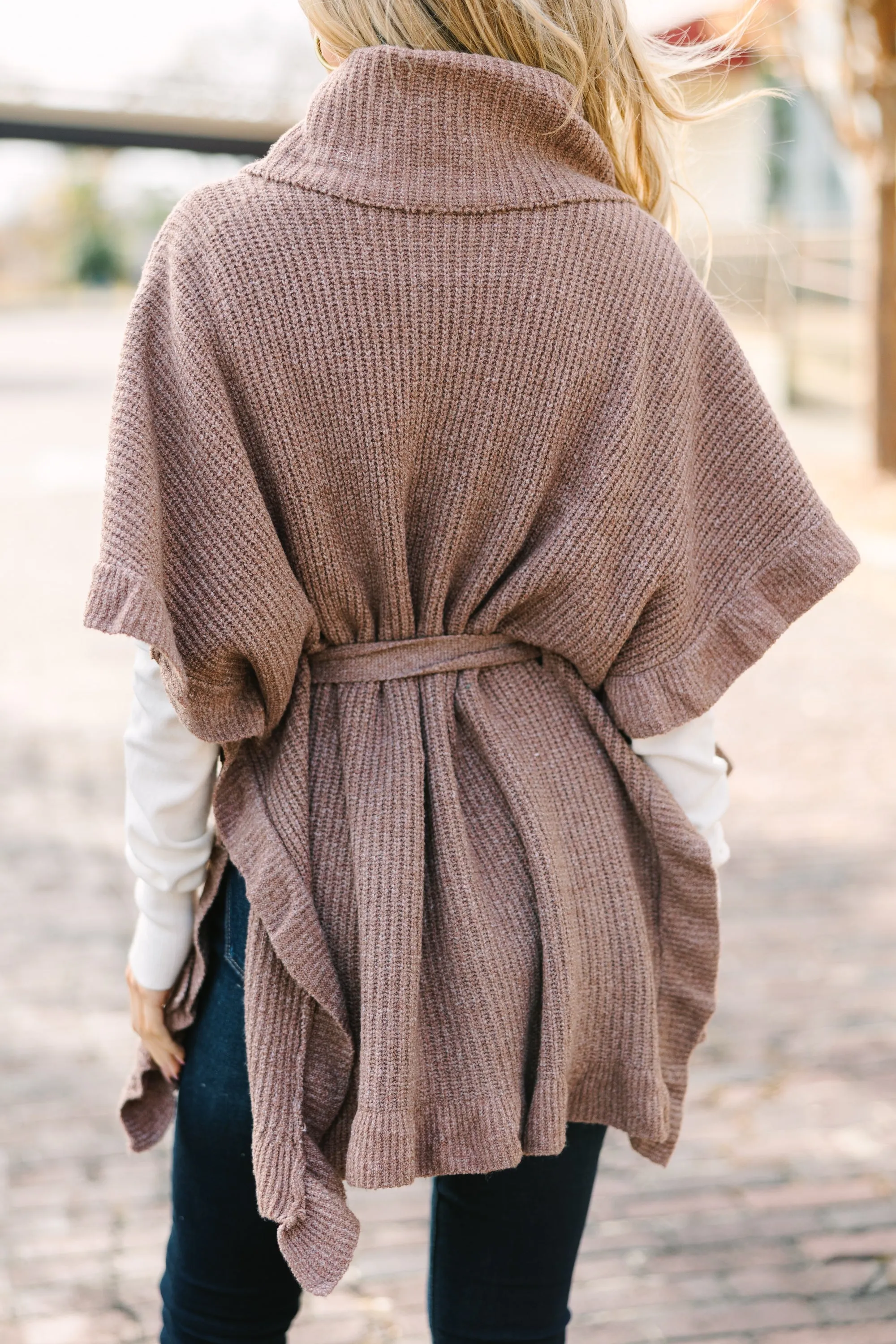 Happy To Be Here Brown Turtleneck Poncho