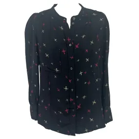 Isabel Marant Elegant Black Silk Blouse with Unique Bird Print, Size M