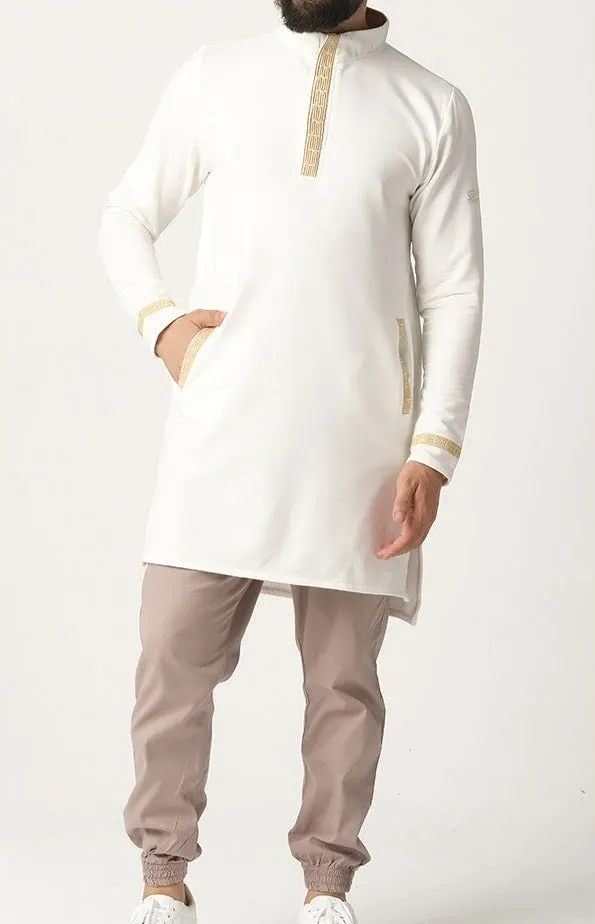 Islamic Men's Short Thobe Kamees Eminence QL in Beige and Gold