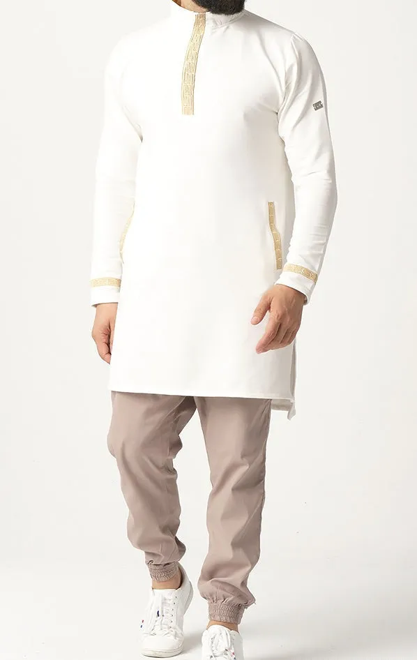 Islamic Men's Short Thobe Kamees Eminence QL in Beige and Gold