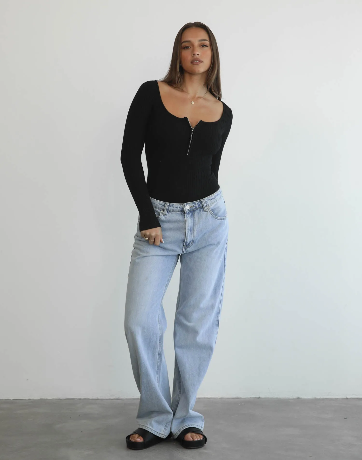 Jhene Long Sleeve Bodysuit (Black)