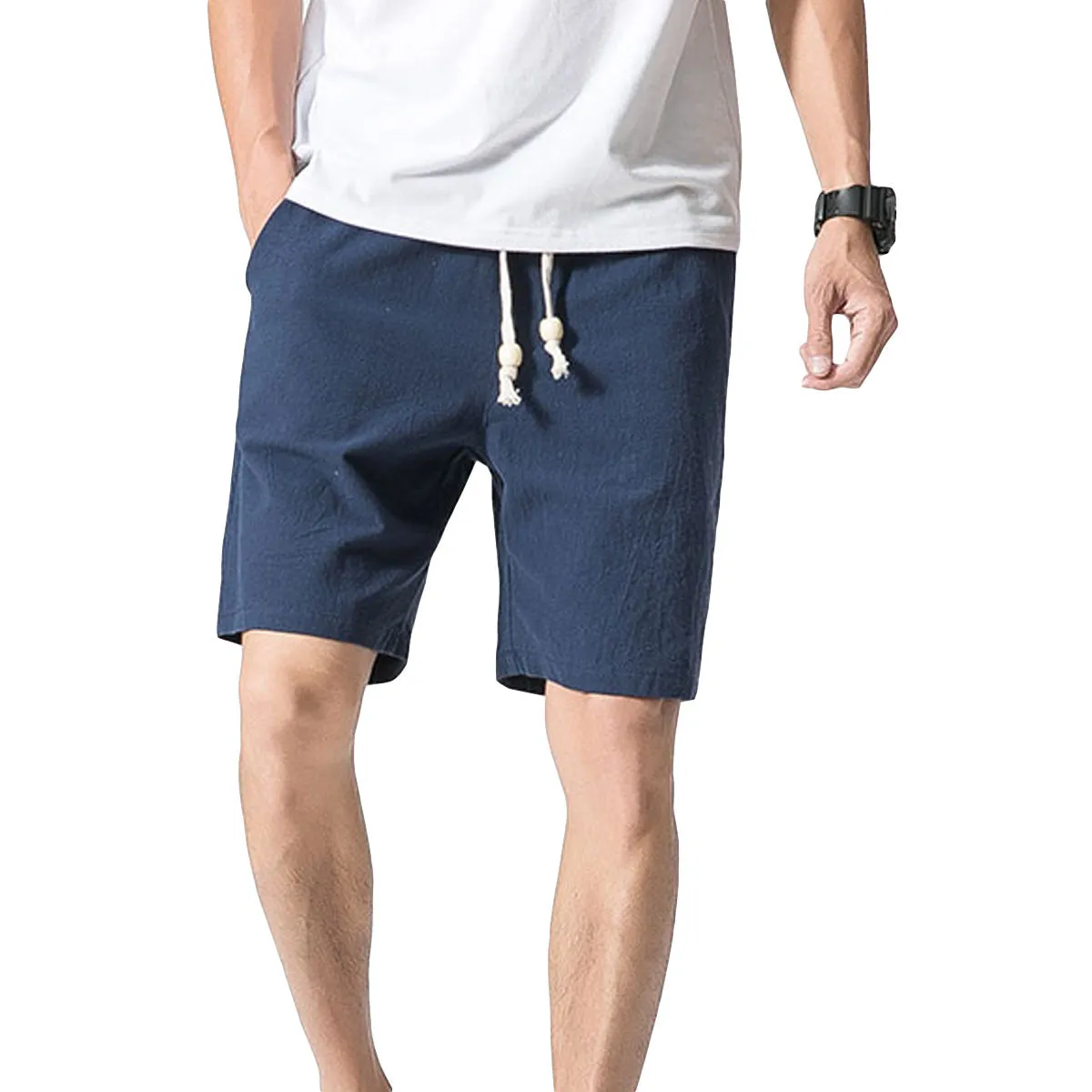 Loose Elastic Waist Shorts Blue