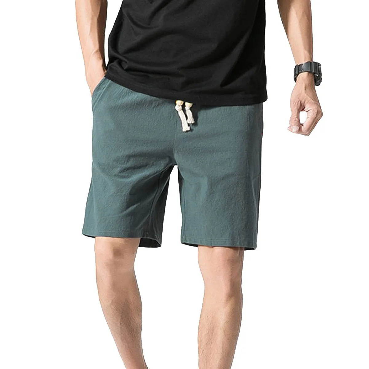 Loose Elastic Waist Shorts Green