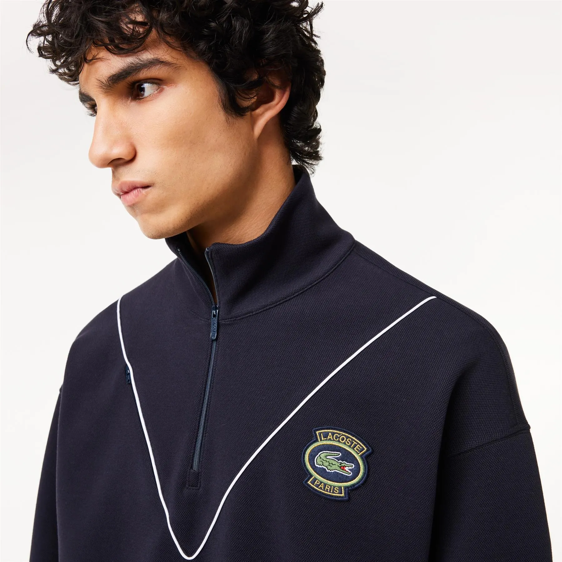 Loose Fit Quarter Zip Cotton Pique Sweatshirt Navy - SS24