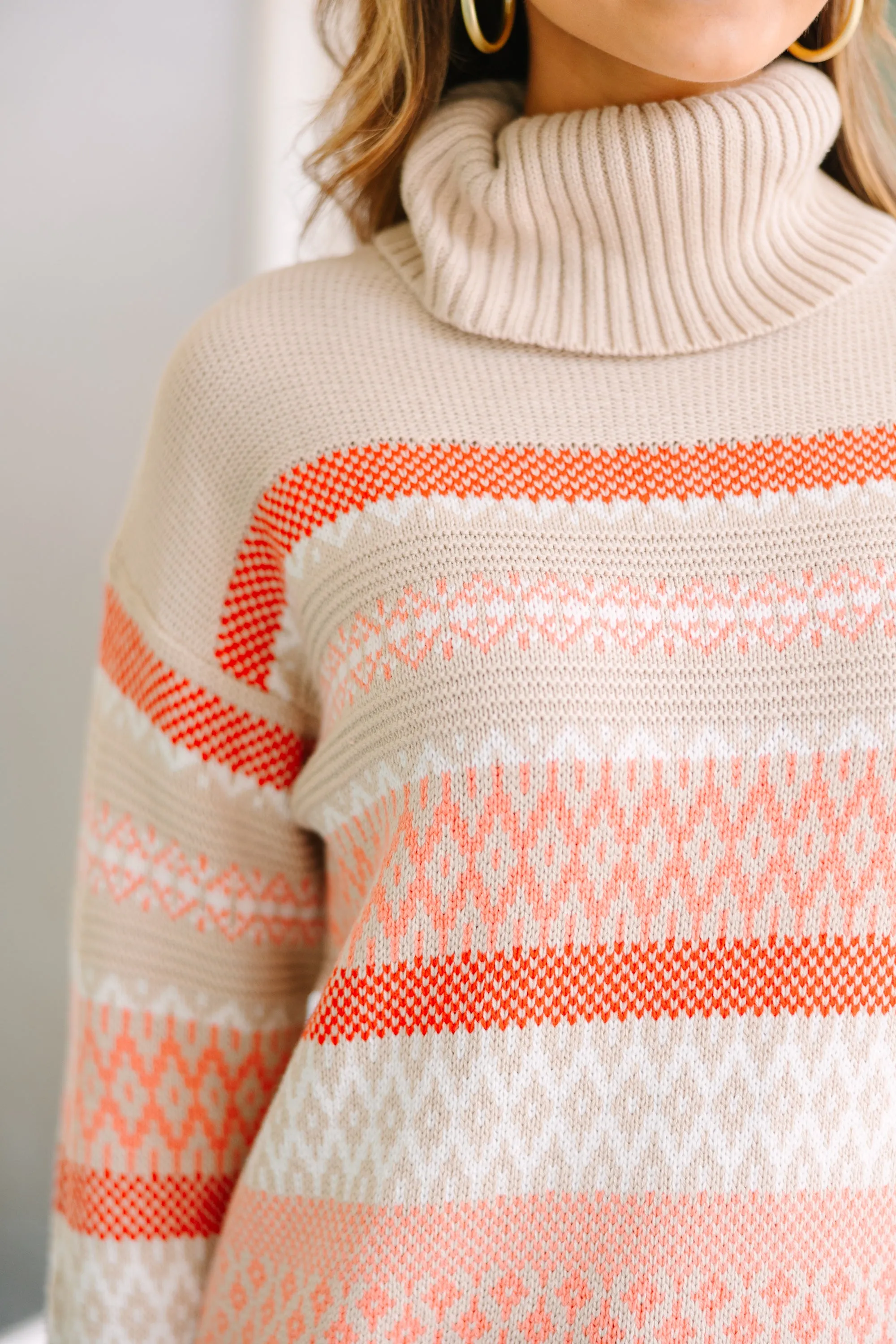 Make You Happy Taupe Fair Isle Sweater