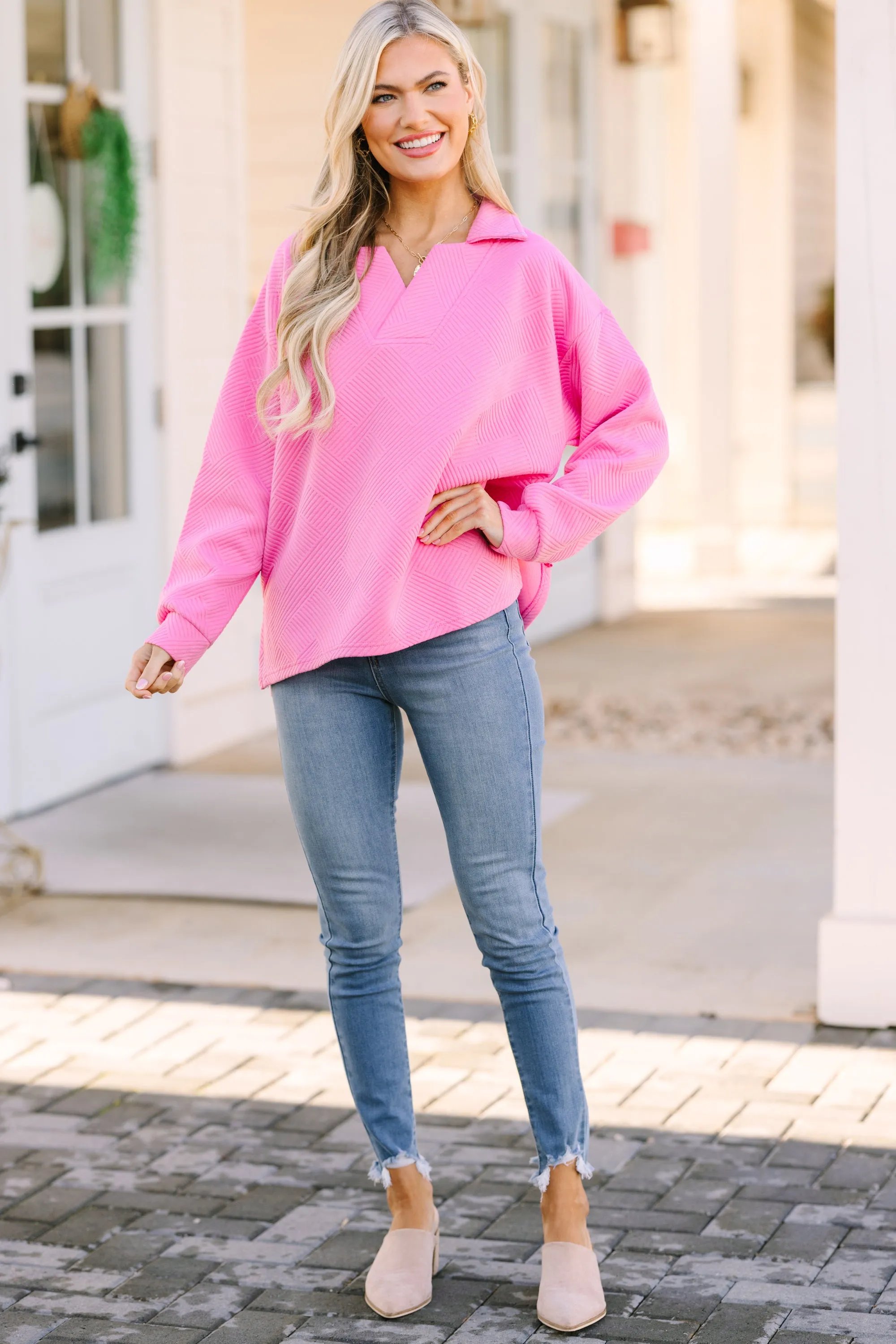 Make Your Day Pink Textured Top