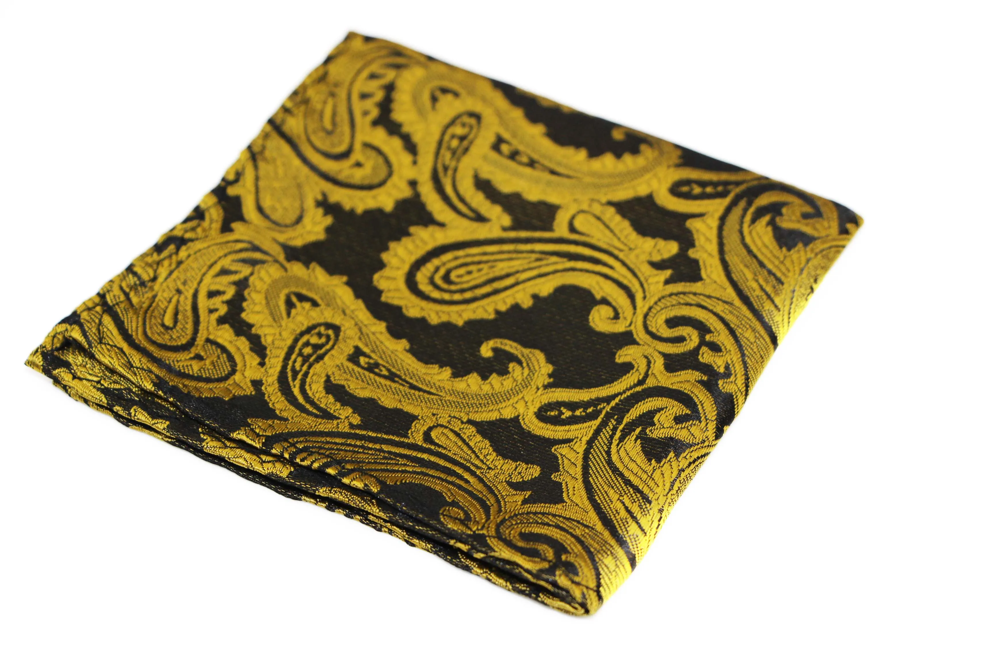 Mens Mustard & Black Paisley Pocket Square