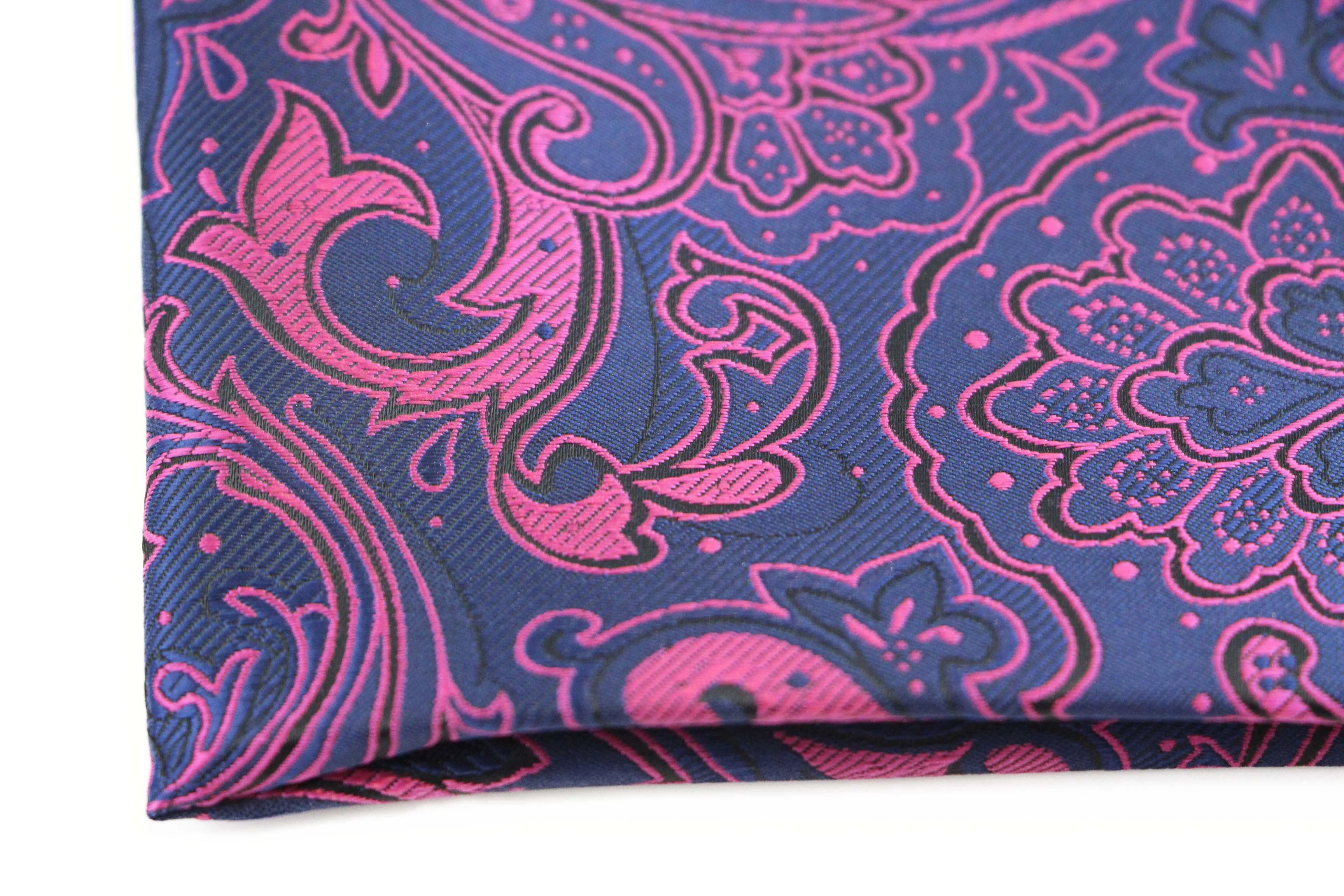 Mens Navy & Magenta Boho Paisley Silk Pocket Square