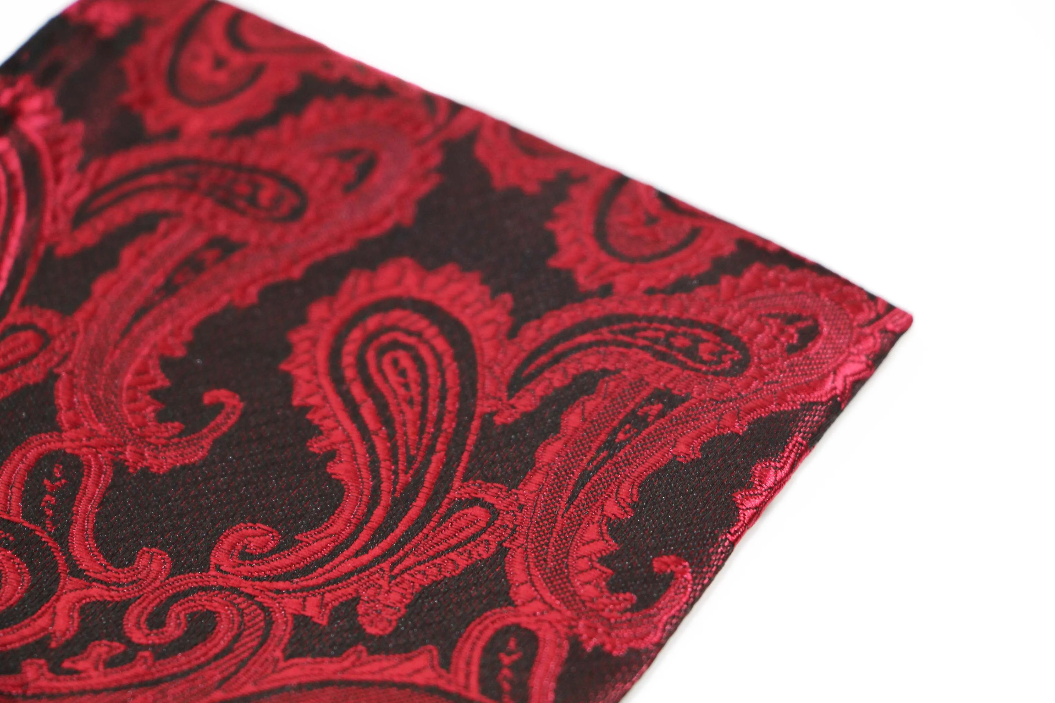 Mens Red & Black Paisley Pocket Square