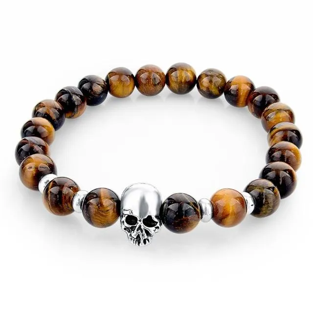 Natural Lava Stone Multicolor Beaded Skull Bracelet