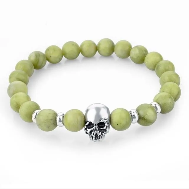 Natural Lava Stone Multicolor Beaded Skull Bracelet