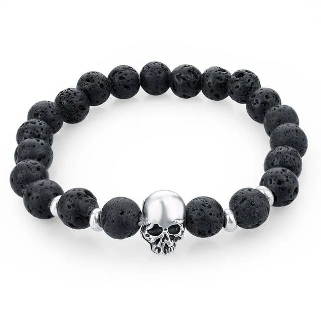 Natural Lava Stone Multicolor Beaded Skull Bracelet