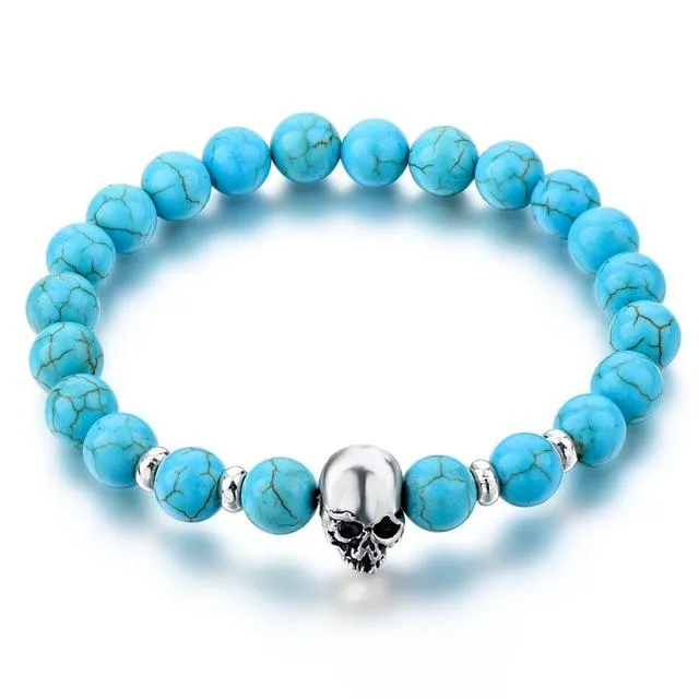 Natural Lava Stone Multicolor Beaded Skull Bracelet