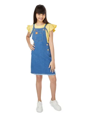 Naughty Dungaree® Girls Dungaree Dress - Metal Eyelets Indigo Denim