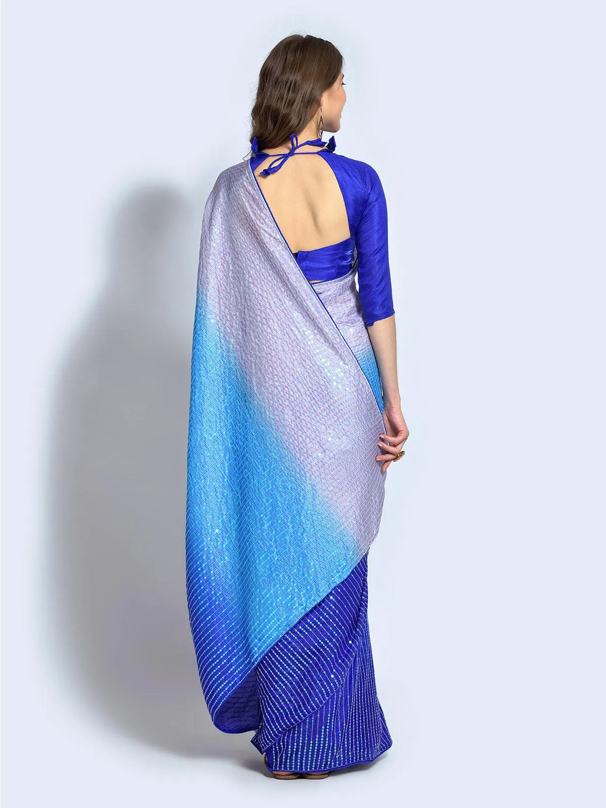 Odette Women Blue Silk Blend Designer Embroidery Saree With Unstitched Blouse