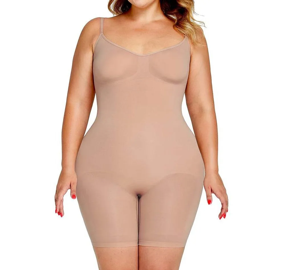 Oleidi Sculpting Bodysuit Mid Thigh W. Open Gusset - Sand