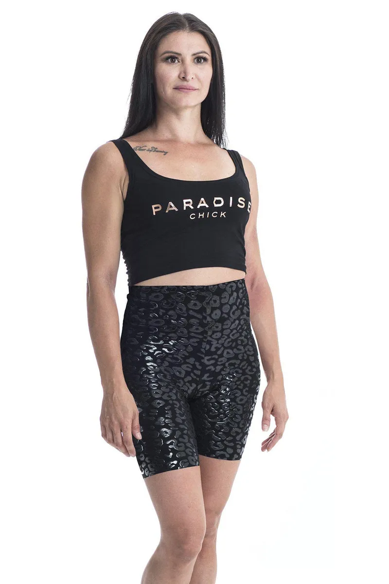 Paradise Chick Superhero Ultra Grip Biker Shorts - Black Leopard