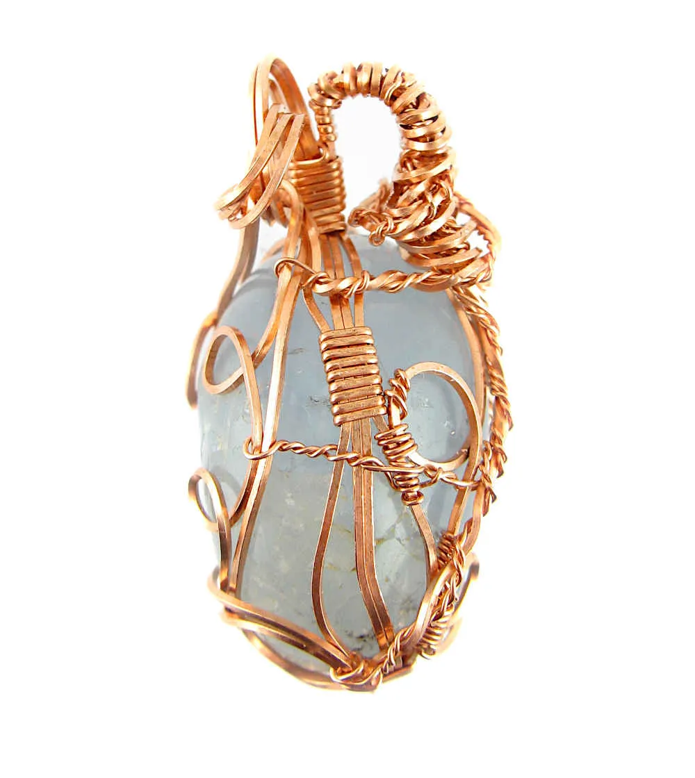 Polished Blue Celestite Pendant Necklace, Copper Wire-Wrapped, with 20 Chain, Handmade #4