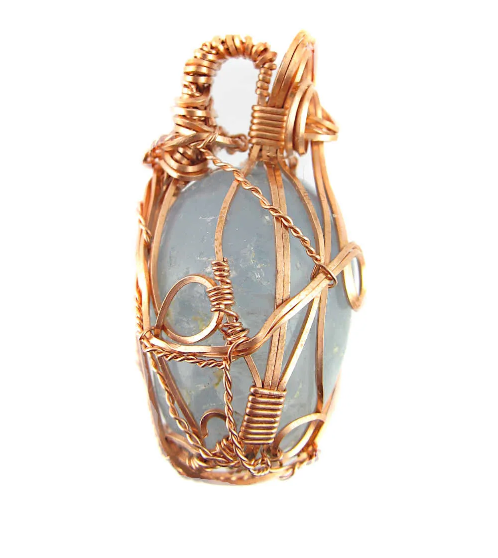 Polished Blue Celestite Pendant Necklace, Copper Wire-Wrapped, with 20 Chain, Handmade #4