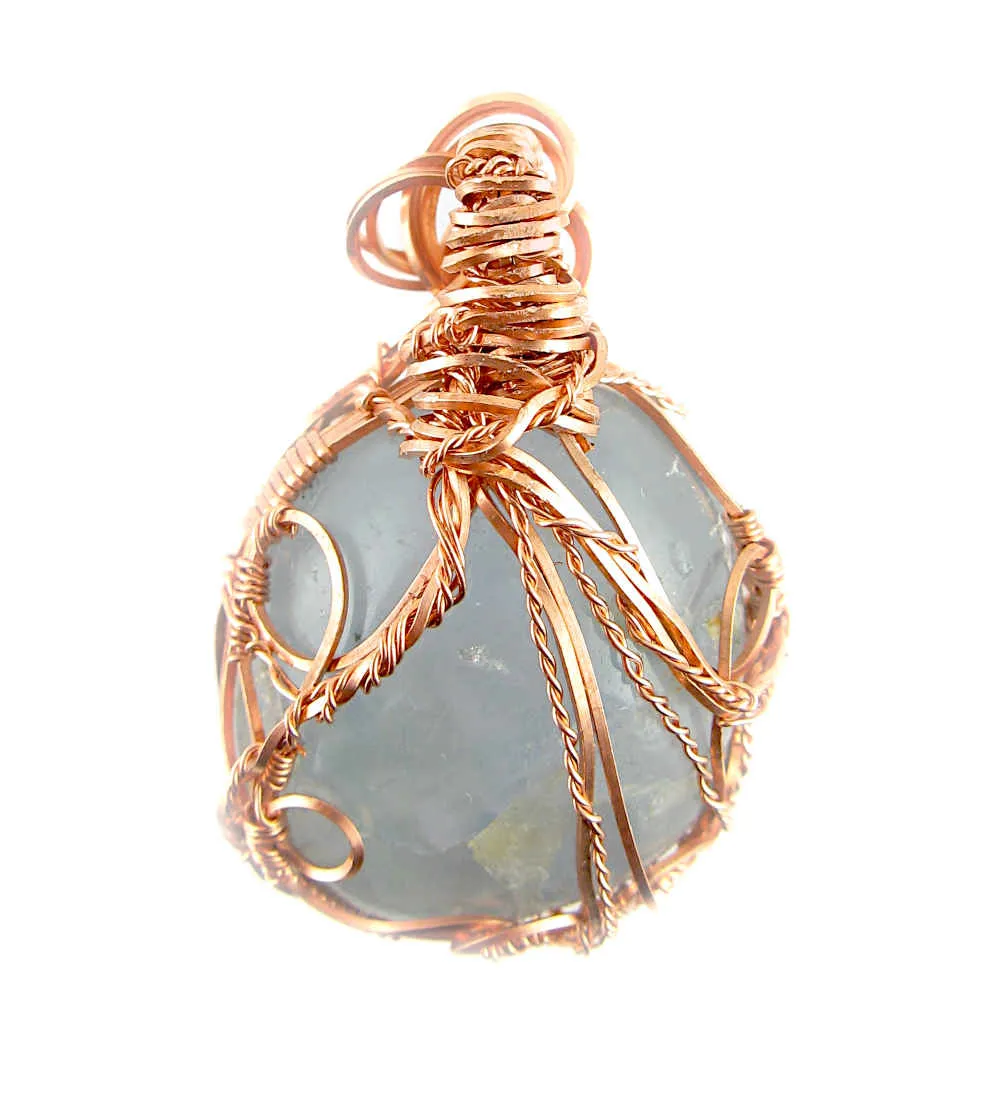 Polished Blue Celestite Pendant Necklace, Copper Wire-Wrapped, with 20 Chain, Handmade #4