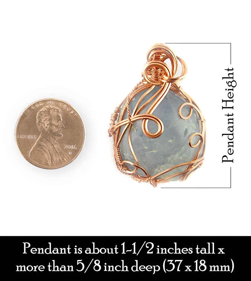 Polished Blue Celestite Pendant Necklace, Copper Wire-Wrapped, with 20 Chain, Handmade #4